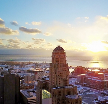 Buffalo city skyline at sunrise