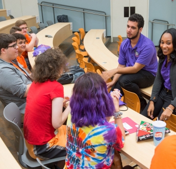 Students talking in Bulger classroom