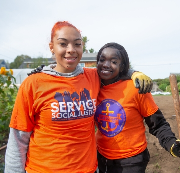 Students working in the community